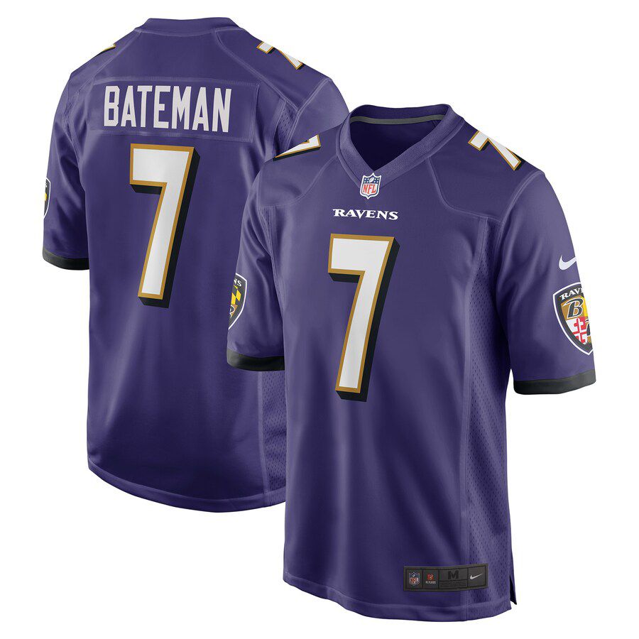 Men Baltimore Ravens 7 Rashod Bateman Nike Purple Game Player NFL Jersey